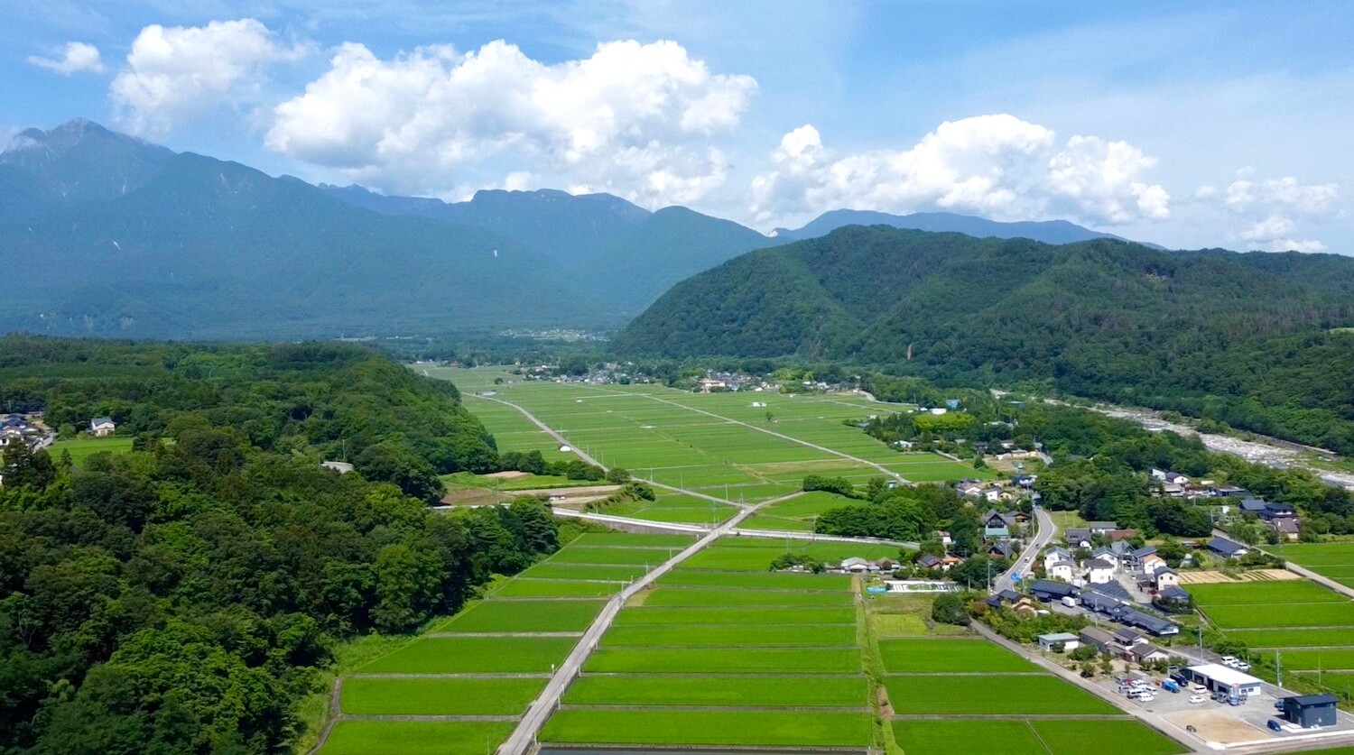 武川米の産地の空撮