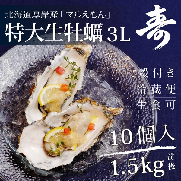 牡蠣 殻付き 生牡蠣 カキ 北海道 厚岸 マルえもん 希少な特大3Lサイズ(1個約150g) 10個セット