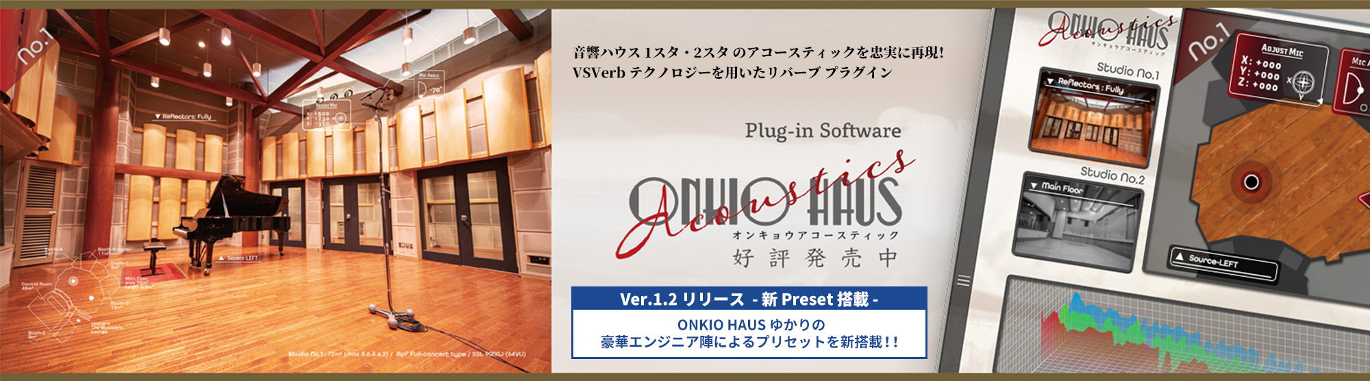 ONKIO Acoustics 音響ハウス 1スタ・2スタ のアコースティックを忠実に再現！VSVerb テクノロジーを用いたリバーブ プラグイン