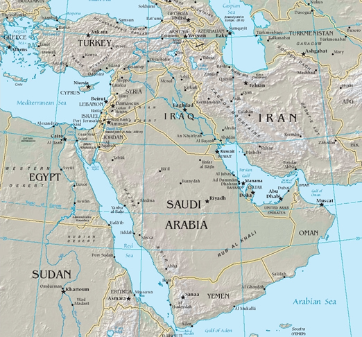 中東地域の地図